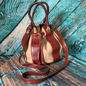 Marino Orlandi vintage cream and brown leather bucket bag